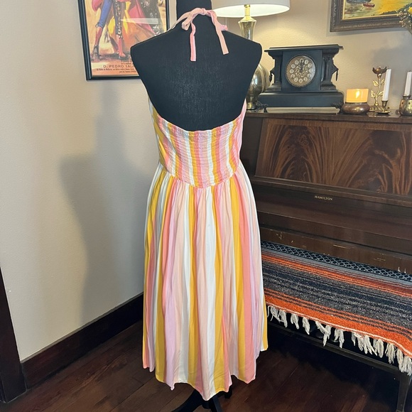LIKE NEW Modcloth x Collectif Sandy-Lynn Peachy Stripe Dress Pink Striped Halter - Picture 2 of 9